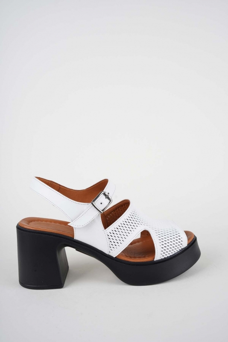 Hakiki Deri Beyaz Kadın Topuklu Sandalet 261229502