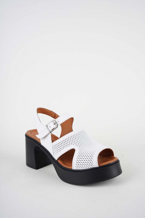 Hakiki Deri Beyaz Kadın Topuklu Sandalet 261229502