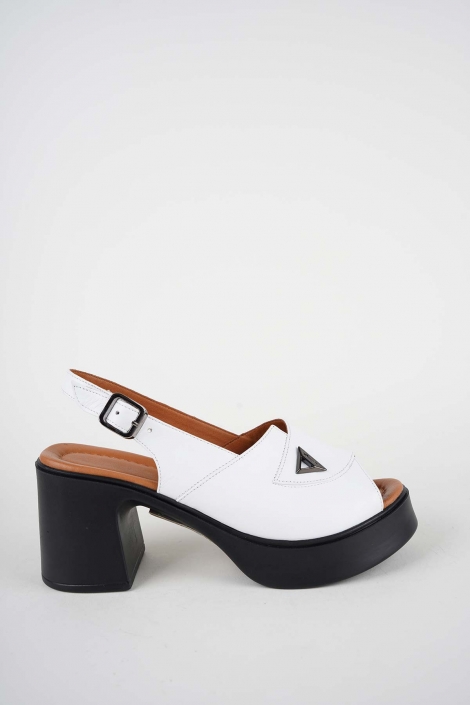 Hakiki Deri Beyaz Kadın Topuklu Sandalet 261229504