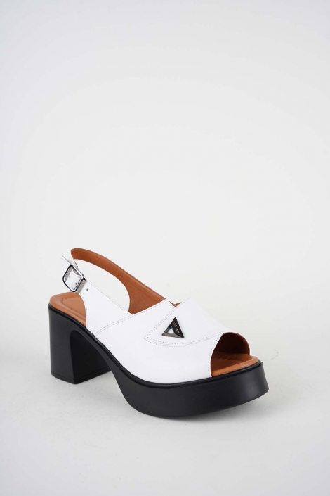 Hakiki Deri Beyaz Kadın Topuklu Sandalet 261229504