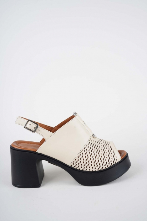 Hakiki Deri Bej Kadın Topuklu Sandalet 261229505