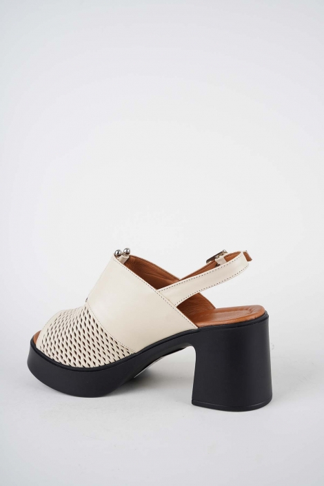 Hakiki Deri Bej Kadın Topuklu Sandalet 261229505