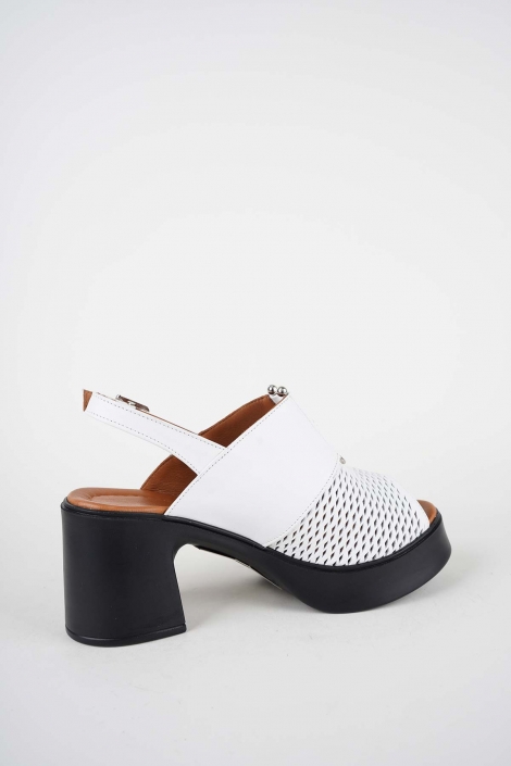 Hakiki Deri Beyaz Kadın Topuklu Sandalet 261229505