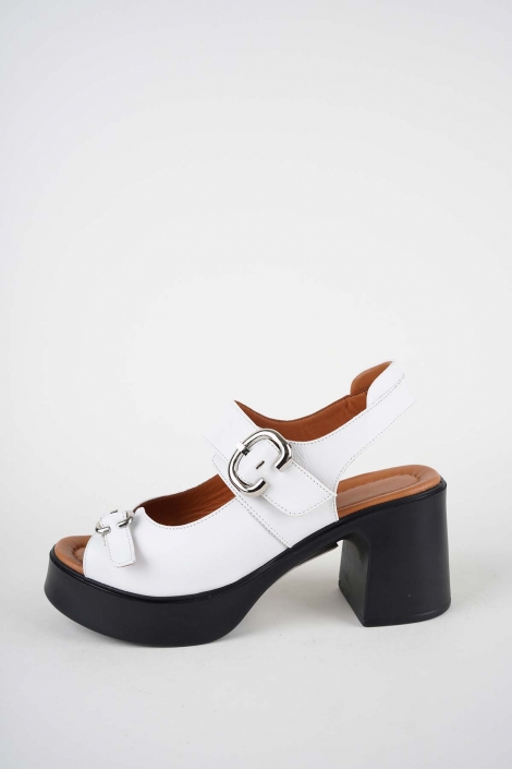 Hakiki Deri Beyaz Kadın Topuklu Sandalet 261229506