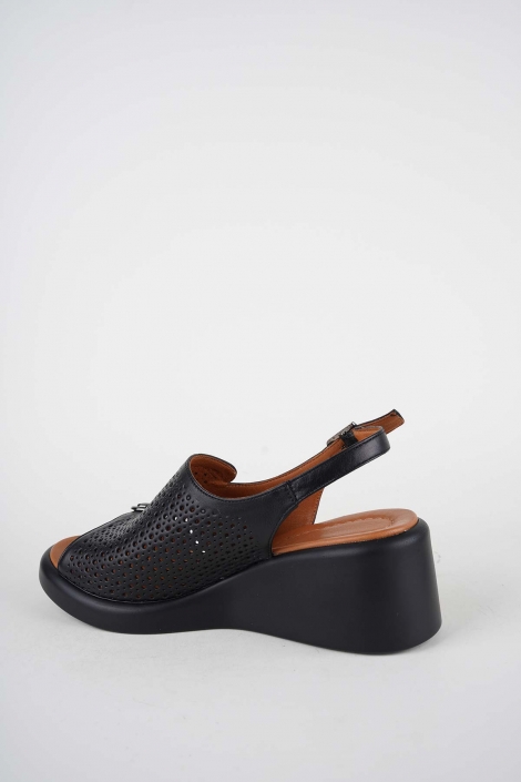 Hakiki Deri Siyah Kadın Dolgu Topuklu Sandalet 261229507