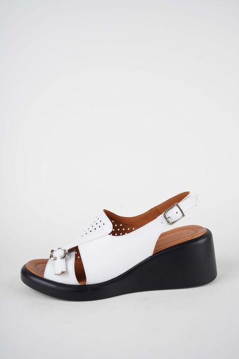 Hakiki Deri Beyaz Kadın Dolgu Topuklu Sandalet 261229507