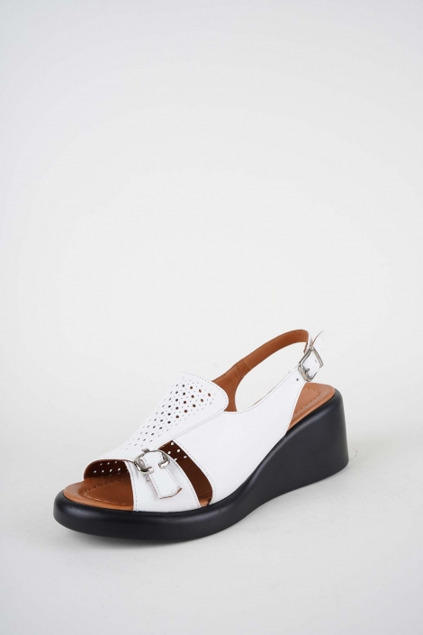 Hakiki Deri Beyaz Kadın Dolgu Topuklu Sandalet 261229507