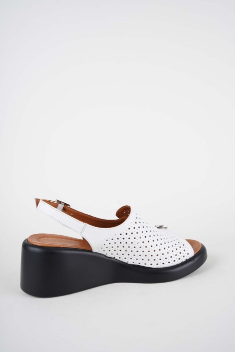 Hakiki Deri Beyaz Kadın Dolgu Topuklu Sandalet 261229507