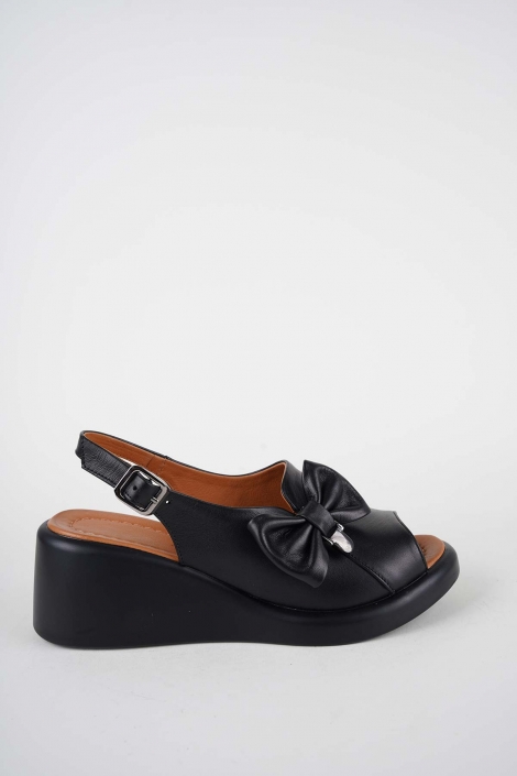 Hakiki Deri Siyah Kadın Dolgu Topuklu Sandalet 261229508