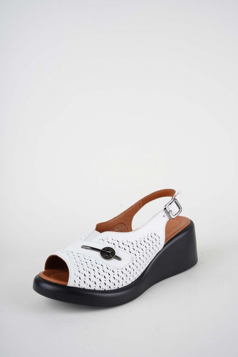Hakiki Deri Beyaz Kadın Dolgu Topuklu Sandalet 261229509
