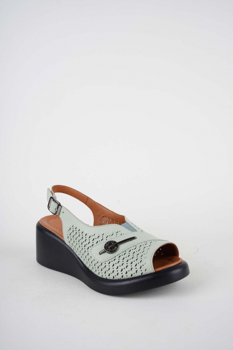 Hakiki Deri Su Yeşili Kadın Dolgu Topuklu Sandalet 261229509