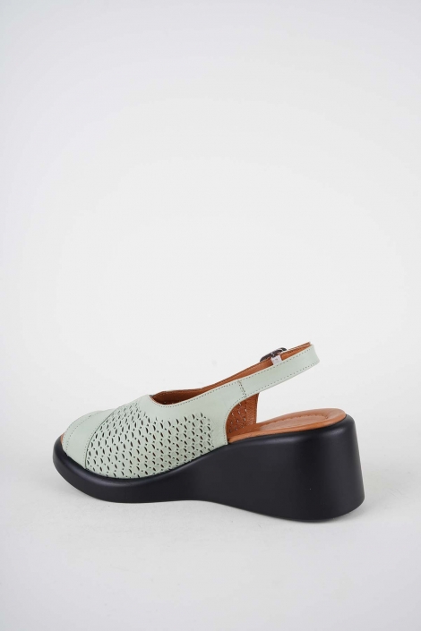 Hakiki Deri Su Yeşili Kadın Dolgu Topuklu Sandalet 261229509