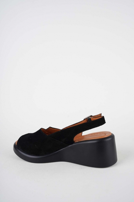 Hakiki Deri Siyah Süet Kadın Dolgu Topuklu Sandalet 261229510