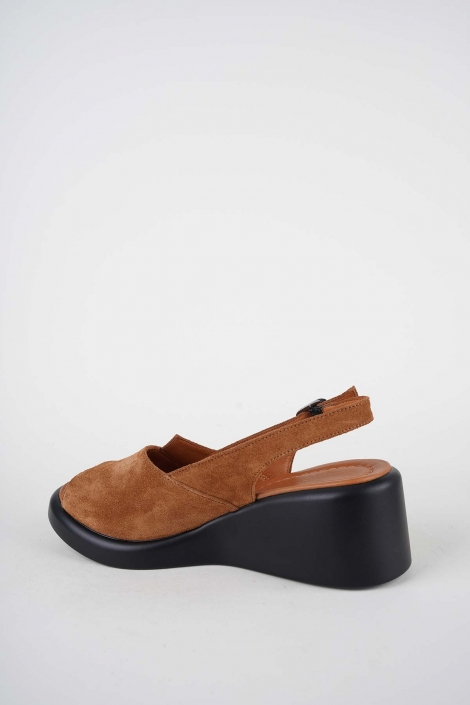 Hakiki Deri Taba Süet Kadın Dolgu Topuklu Sandalet 261229510