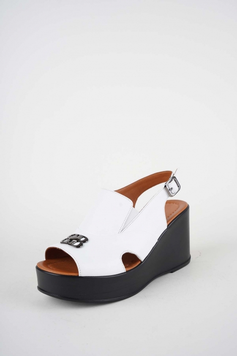 Hakiki Deri Beyaz Kadın Dolgu Topuklu Sandalet 261229512