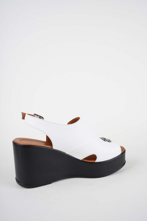 Hakiki Deri Beyaz Kadın Dolgu Topuklu Sandalet 261229512