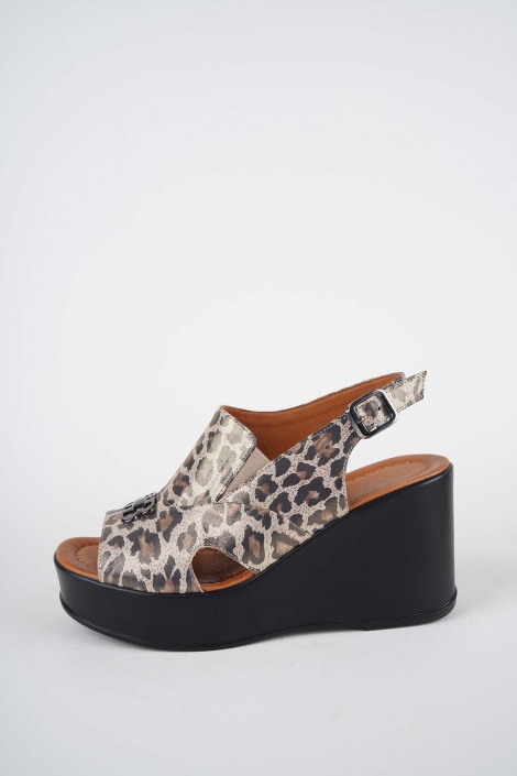 Hakiki Deri Leopar Kadın Dolgu Topuklu Sandalet 261229512
