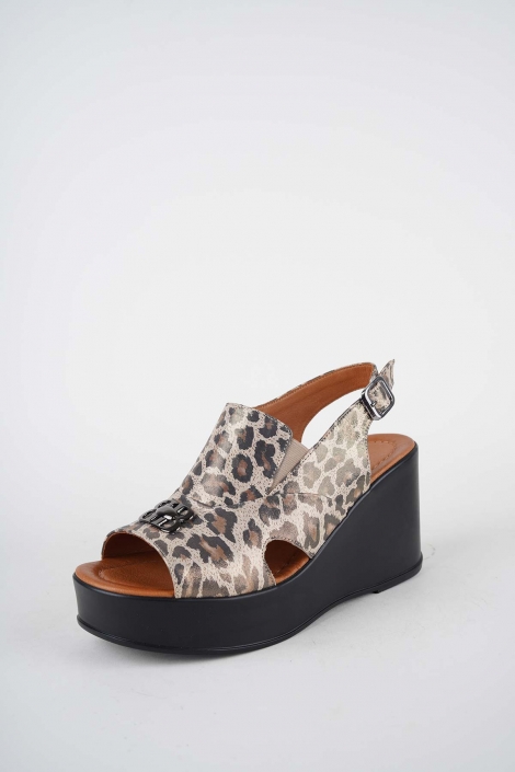 Hakiki Deri Leopar Kadın Dolgu Topuklu Sandalet 261229512