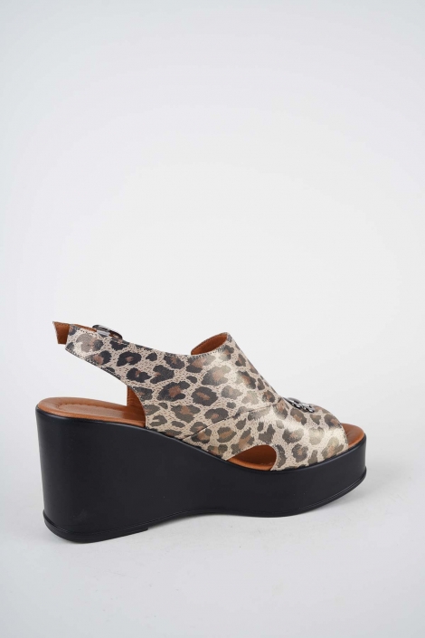 Hakiki Deri Leopar Kadın Dolgu Topuklu Sandalet 261229512