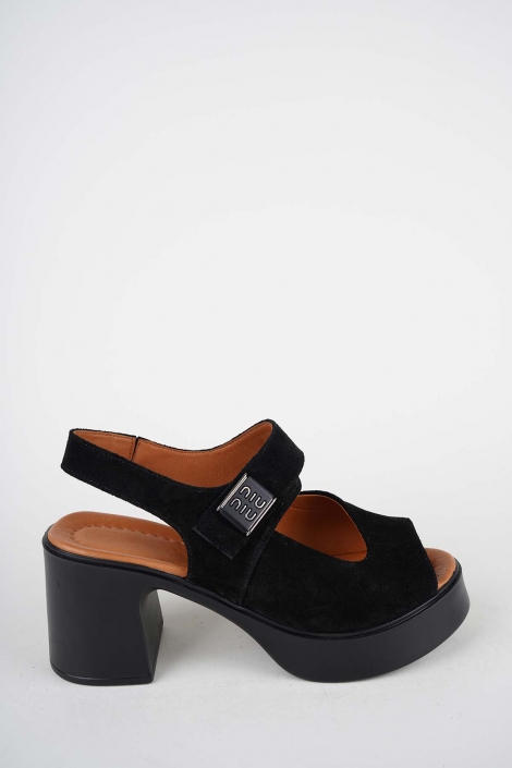 Hakiki Deri Siyah Süet Kadın Topuklu Sandalet 261229513