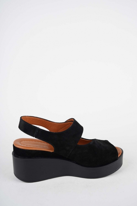 Hakiki Deri Siyah Süet Kadın Dolgu Topuklu Sandalet 261229514