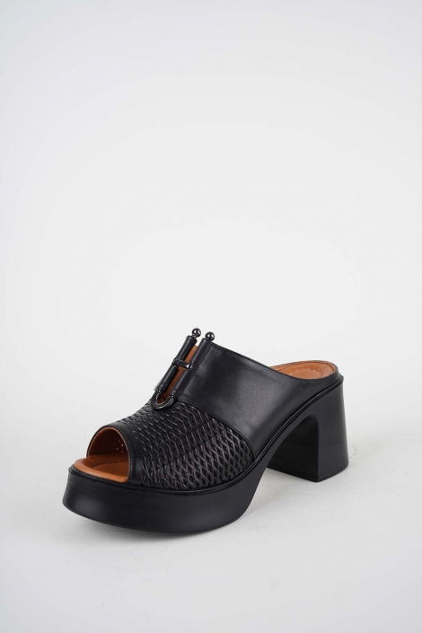 Hakiki Deri Siyah Kadın Topuklu Sandalet 261229601