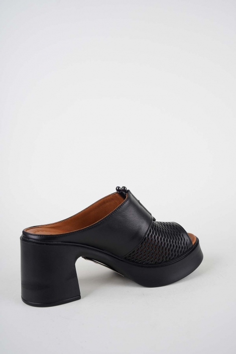 Hakiki Deri Siyah Kadın Topuklu Sandalet 261229601