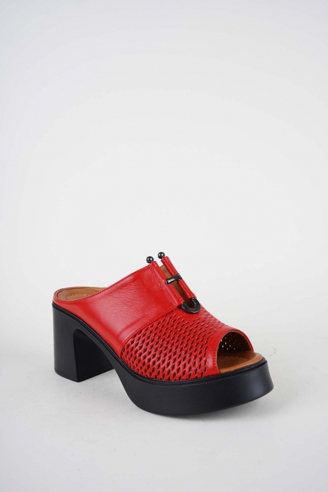 Hakiki Deri Kırmızı Kadın Topuklu Sandalet 261229601