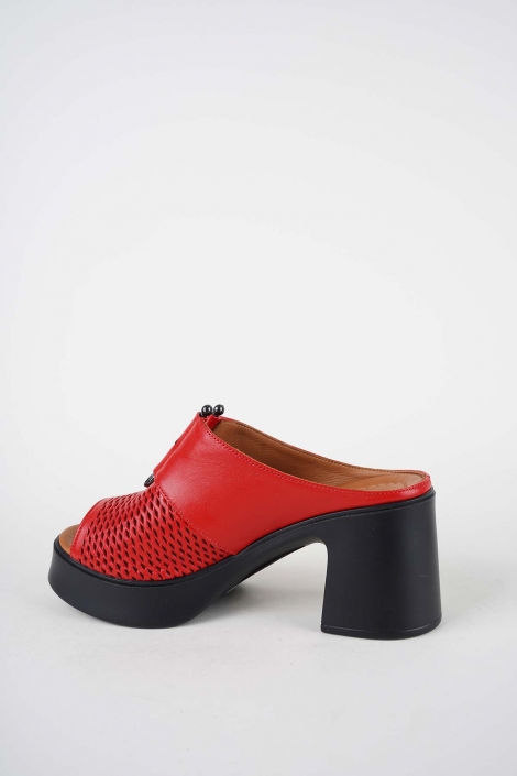 Hakiki Deri Kırmızı Kadın Topuklu Sandalet 261229601