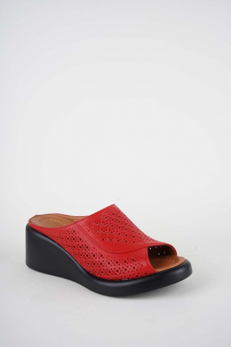 Hakiki Deri Kırmızı Kadın Dolgu Topuklu Terlik 261229602