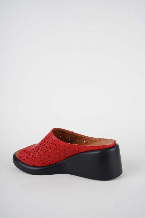 Hakiki Deri Kırmızı Kadın Dolgu Topuklu Terlik 261229602