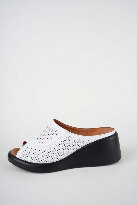 Hakiki Deri Beyaz Kadın Dolgu Topuklu Terlik 261229602