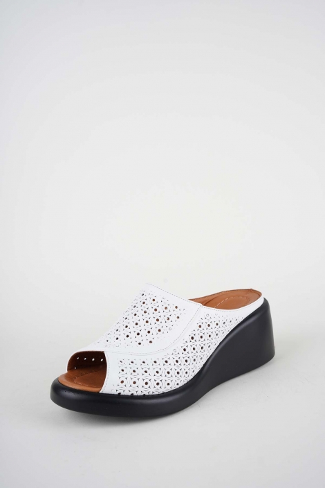 Hakiki Deri Beyaz Kadın Dolgu Topuklu Terlik 261229602