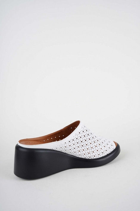 Hakiki Deri Beyaz Kadın Dolgu Topuklu Terlik 261229602