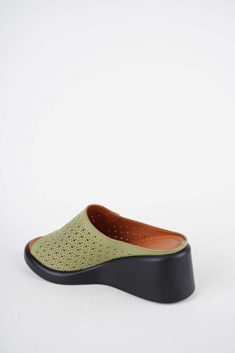 Hakiki Deri Avokado Yeşil Kadın Dolgu Topuklu Terlik 261229602