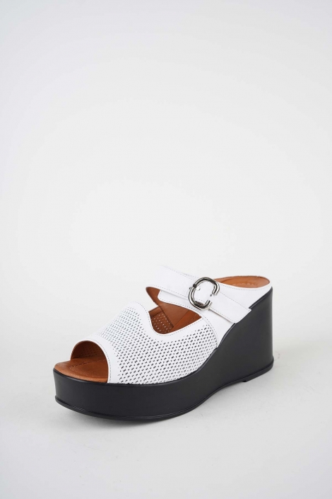 Hakiki Deri Beyaz Kadın Dolgu Topuklu Terlik 261229603