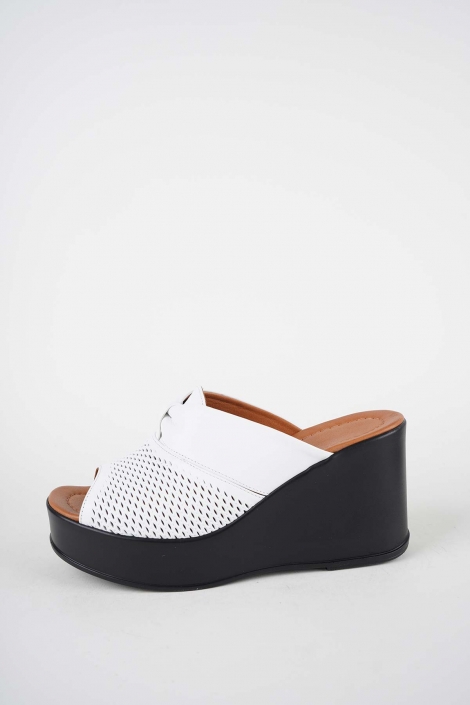 Hakiki Deri Beyaz Kadın Dolgu Topuklu Terlik 261229604