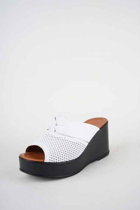 Hakiki Deri Beyaz Kadın Dolgu Topuklu Terlik 261229604