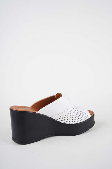 Hakiki Deri Beyaz Kadın Dolgu Topuklu Terlik 261229604