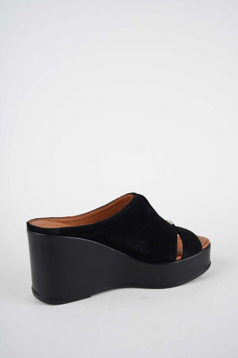 Hakiki Deri Siyah Süet Kadın Dolgu Topuklu Terlik 261229605