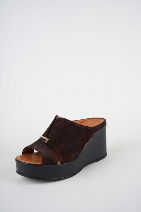 Hakiki Deri Kahve Süet Kadın Dolgu Topuklu Terlik 261229605