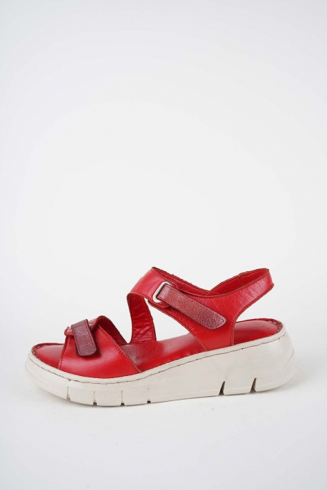 Hakiki Deri Kırmızı Kadın Dolgu Topuklu Sandalet 261245502