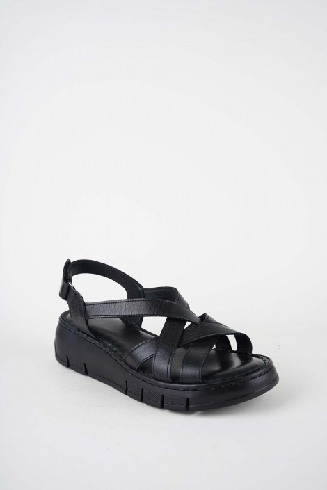 Hakiki Deri Siyah Kadın Dolgu Topuklu Sandalet 261245503