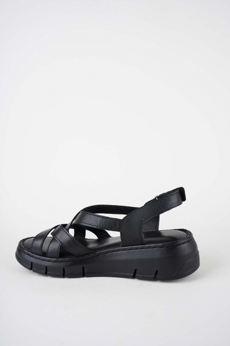 Hakiki Deri Siyah Kadın Dolgu Topuklu Sandalet 261245503