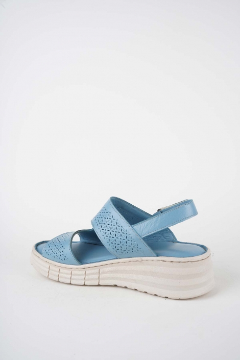 Hakiki Deri Açık Mavi Kadın Dolgu Topuklu Sandalet 261245505