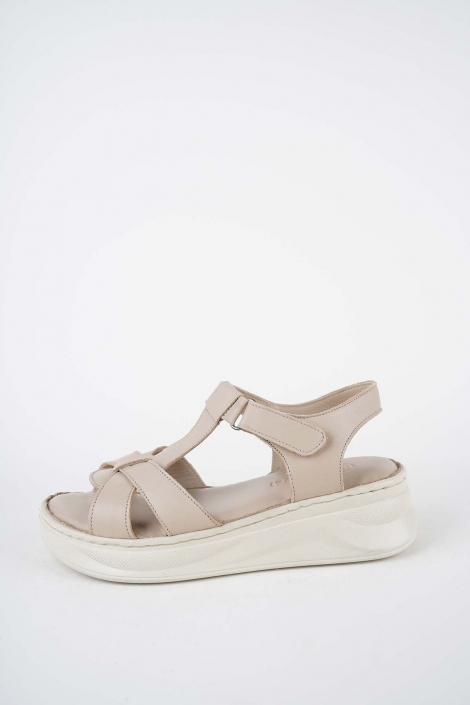 Hakiki Deri Bej Kadın Dolgu Topuklu Sandalet 261245506