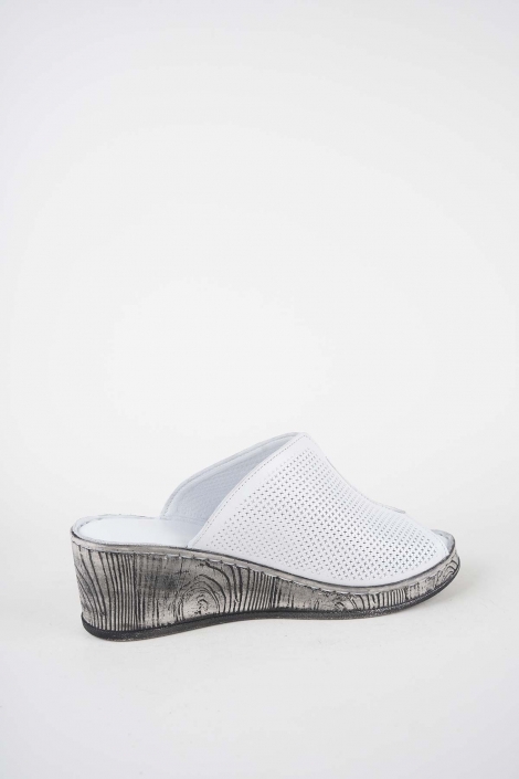 Hakiki Deri Beyaz Kadın Dolgu Topuklu Terlik 261245601