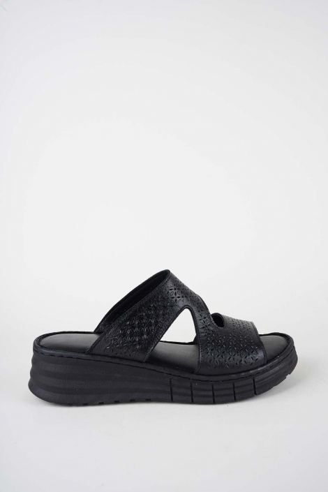 Hakiki Deri Siyah Kadın Dolgu Topuklu Terlik 261245603