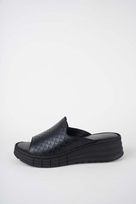 Hakiki Deri Siyah Kadın Dolgu Topuklu Terlik 261245604