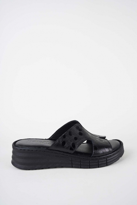 Hakiki Deri Siyah Fasulye Baskı Kadın Dolgu Topuklu Terlik 261245605